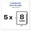 Avery Dennison Print-On Index Dividers 8 Tab, White, PK5, Width: 11" 11553